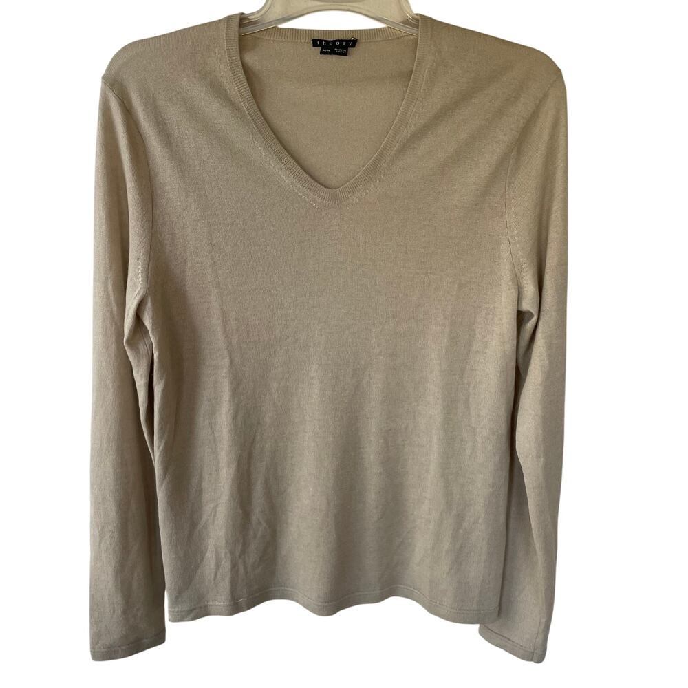 Theory Beige 100% Cashmere V Neck Sweater size M